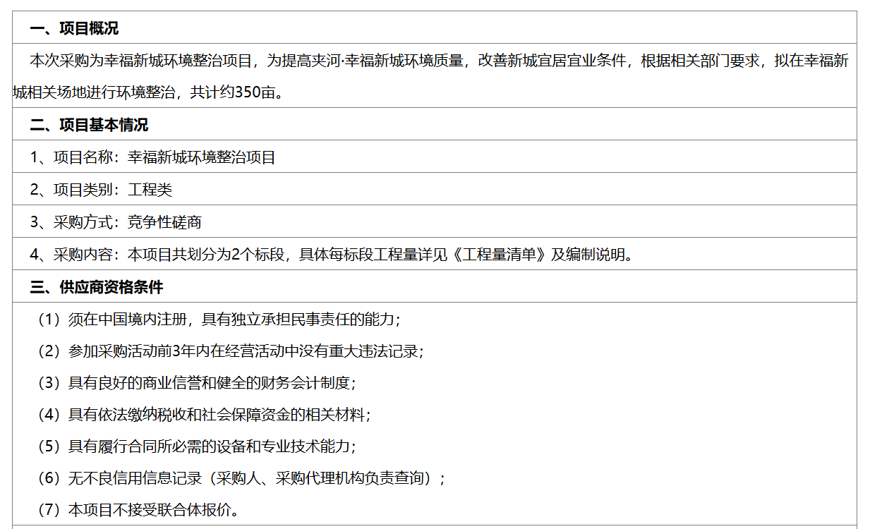 烟台]幸福新城环境整治项目竞争性磋商公告